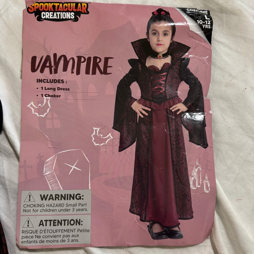 Spooktacular Creations Vampire Costume Girl's Size L 10-12 Burgundy Goth
